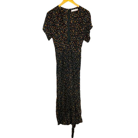 Faithfull the Brand Alena Black Floral Print Short Sleeve Culotte Jumpsuit Sz M - Picture 2 of 13